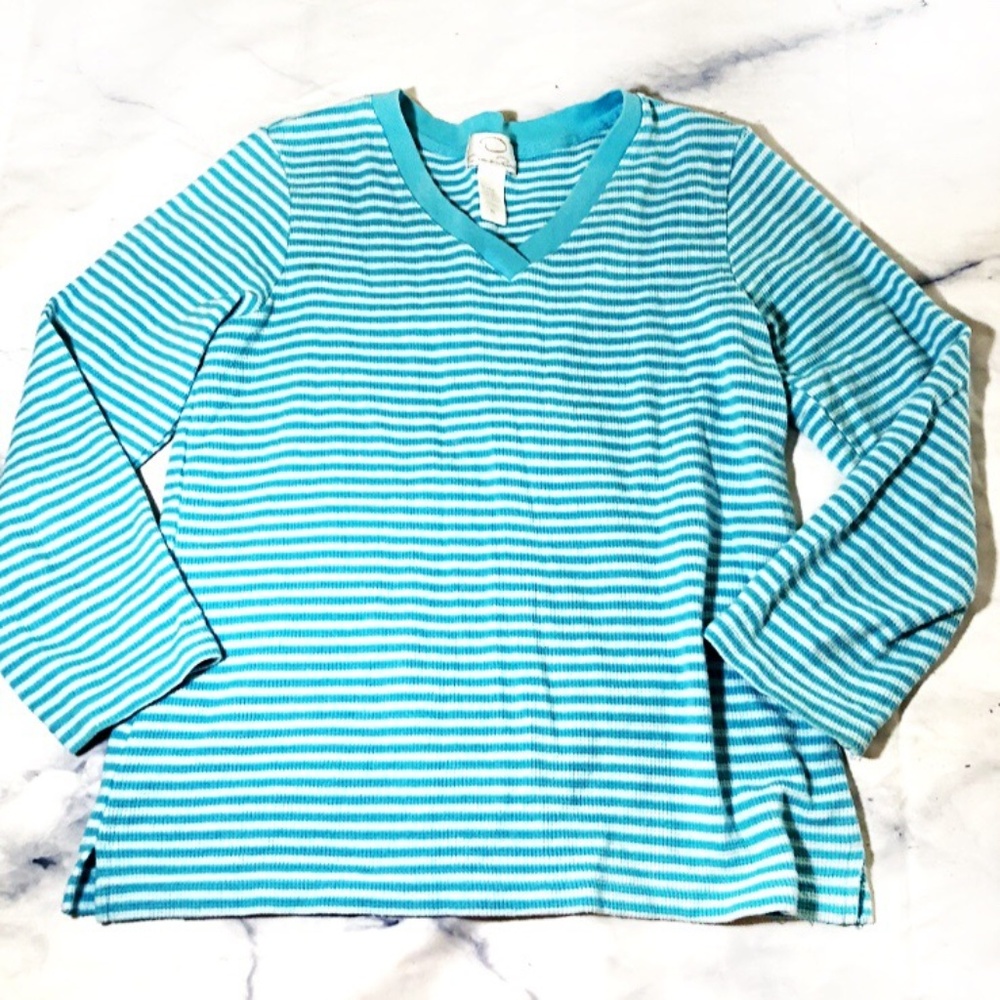 O Oscar de la Renta Blue Striped Thermal Top